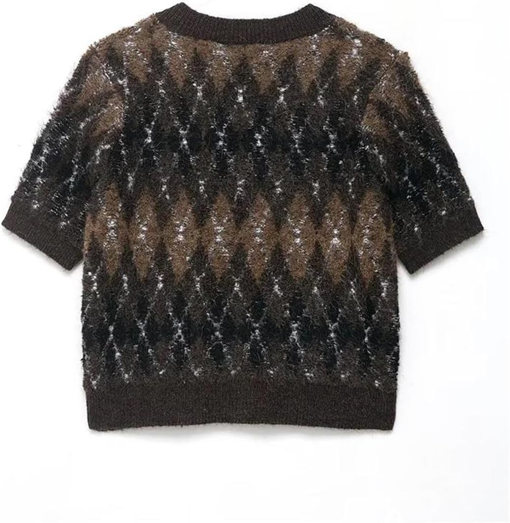 Womens Printed Short Sleeve Knit Cardigan Casual Knit Cardigan