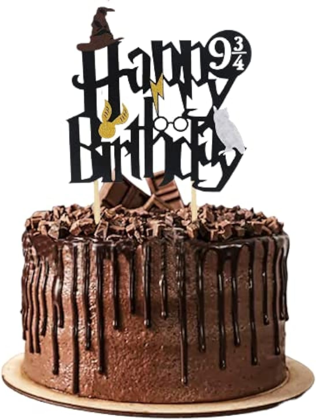 Wizard Party Cake Topper - Black Harry Potter Inspired Happy Birthday Cake Witch Decoration