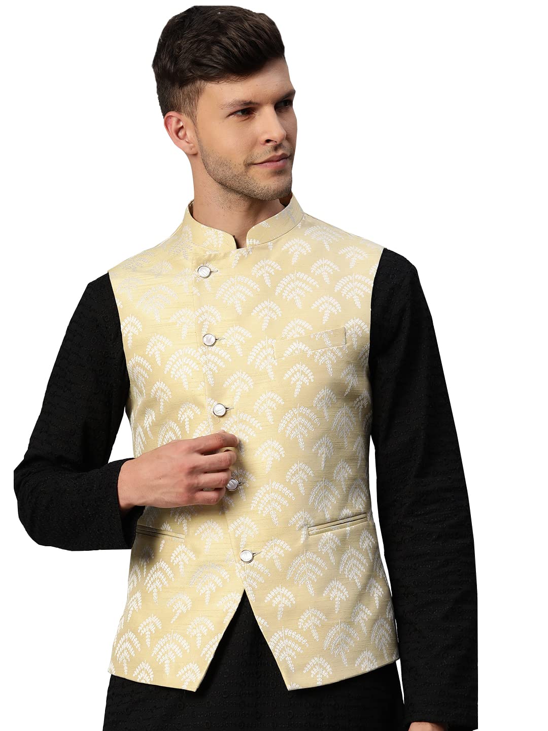 manq Men Woven Jaquard Silk Nehru Jacket-picture-29