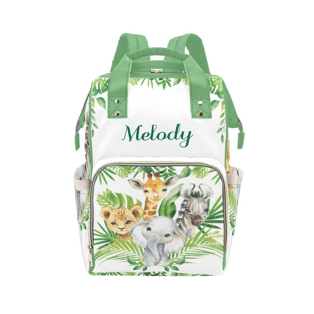 Jungle Safari Animals Nuetral Personalized Diaper Bag Backpack Tote with  Name,Custom Travel Nappy Mommy Bag Backpack for Baby Girl Boy Gift,