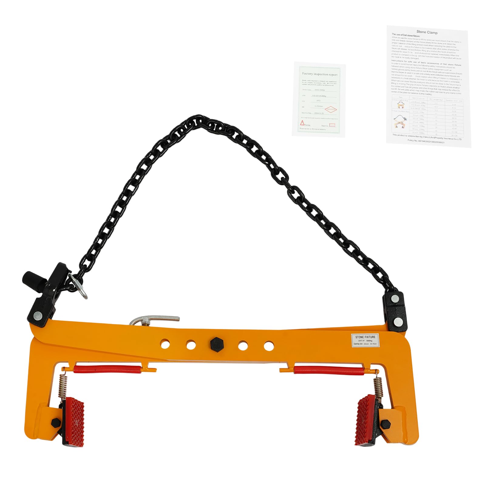 Versetzzange Bordsteinzange 500KG, 23 inch Steinheber Pflastersteine, Öffnungsbereich 33-70cm, Randsteinheber Steinzange, Pflastersteinzange zum Anheben und Transportieren Steinen (Gelb)