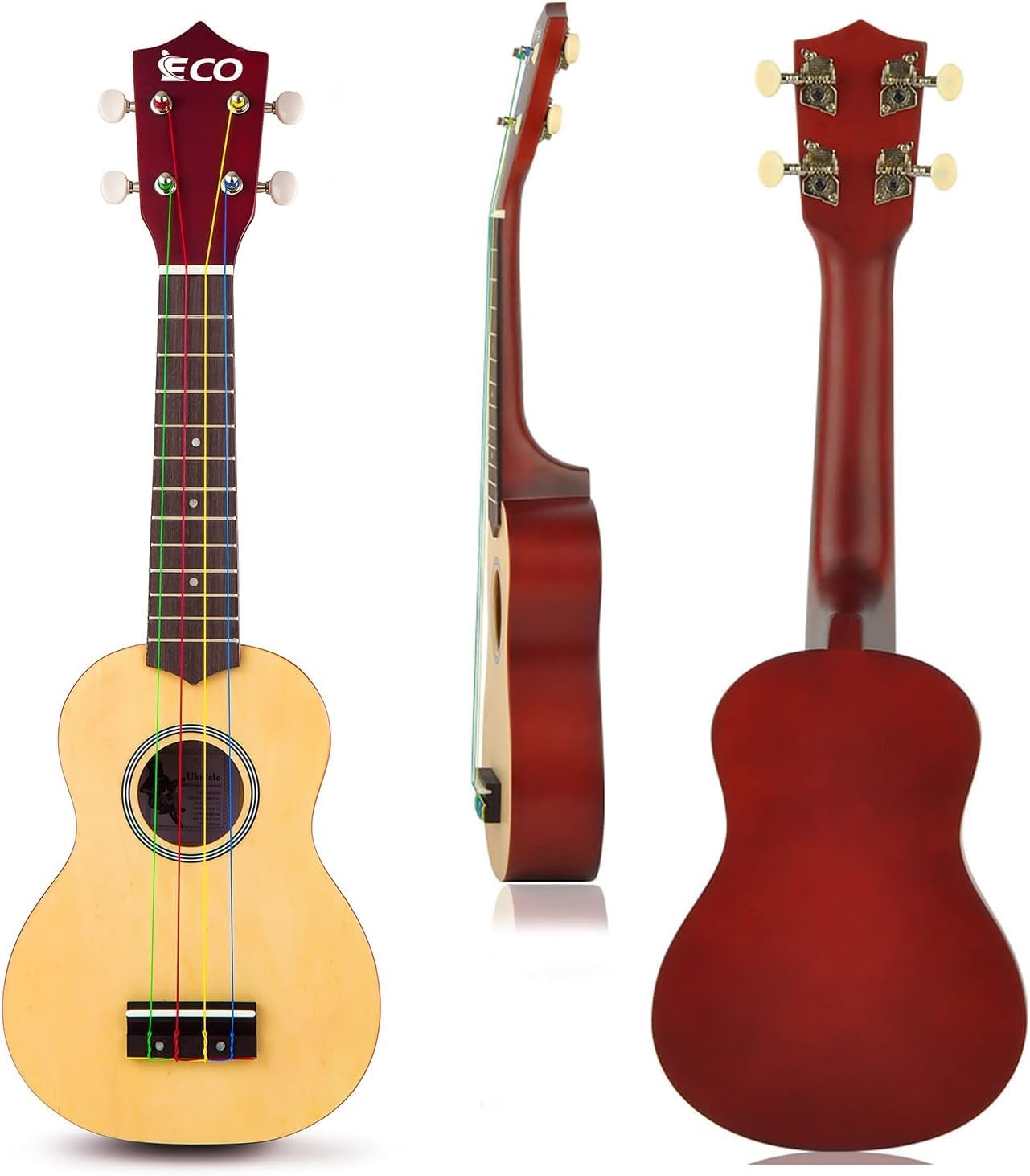 iECO Soprano Ukulele Beginner Kit 21 Inch Ukelele w/Free Online Lesson Case Strap Tuner Strings Picks, for Professional, Starter and Enthusiasts (Natural)