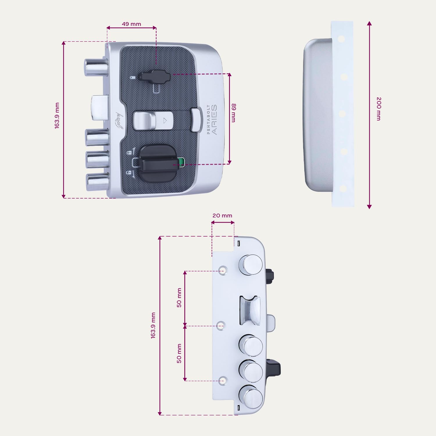Godrej Rim Lock I Pentabolt Aries 3KS I 5 Bolts I 1CK Latchbolt I for Main Door I for Inside Opening Door l Left/Right Handed Doors I 4Keys I 15Year Warranty I Automatic Locking I Roman Silver Finish — Amazon image 6