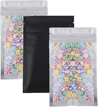 QQ Studio 100pcs Translucent Front Matte Color Foil Flat Packaging QuickQlick Bags 3.3" x 5.1", Translucent/Black