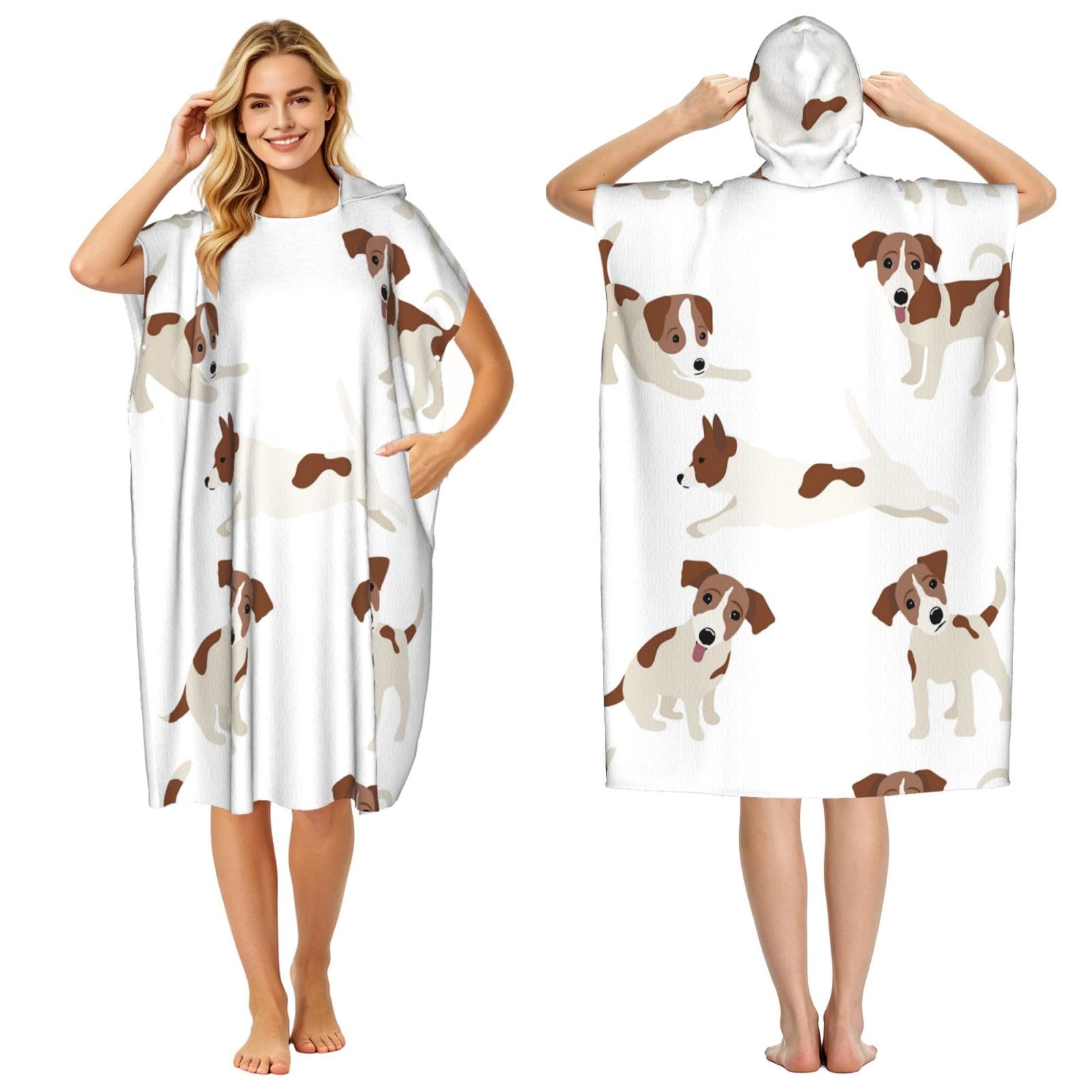 Poadnly Jack Russell Terrier Dog Pattern, Adult Hooded Beach Towel 90 x 110 cm,Changing Bath Robe, Surf Poncho Towel For Women Men