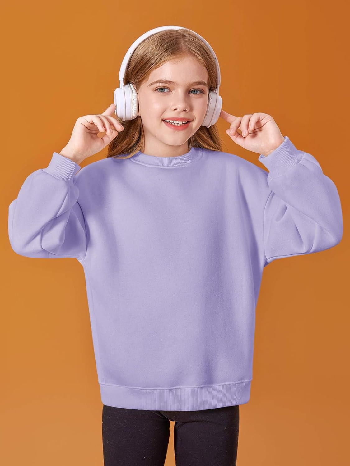 Haloumoning Girls Oversized Crewneck Sweatshirts Kids Fashion Fleece Drop Shoulder Pullover 5-14 Years - Image 2