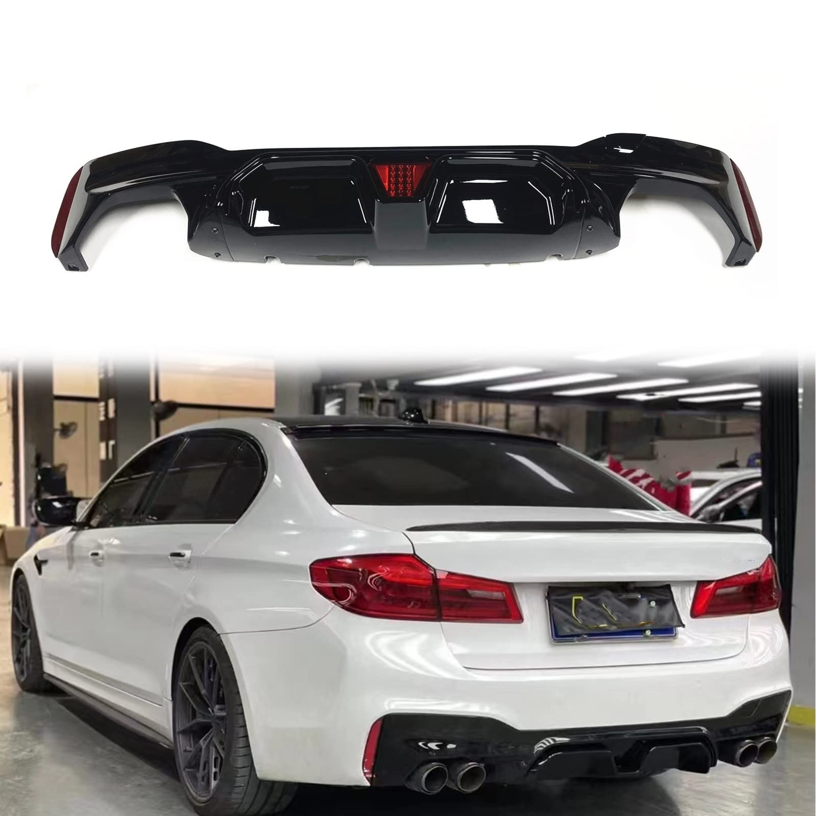 Diffuseur arrière noir brillant avec LED pour BMW Série 5 G30 G38 M Sport 2017-2021