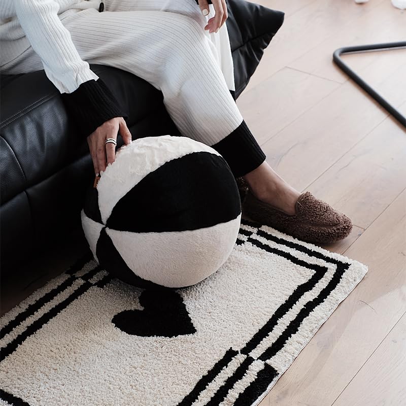 11.8 inch Simple Smiling Face Basketball Smiling Face Pillow Plush Throw Pillow Gift Home Funny Expression Children's Room Decoration (Black White B)…