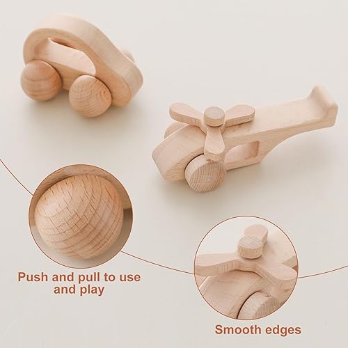 Miniatura 4 de Automóvil de madera para bebés y aviones, auto de madera para niños pequeños Montessori Baby Grip Toy Car, regalos para niños y niñas, auto de