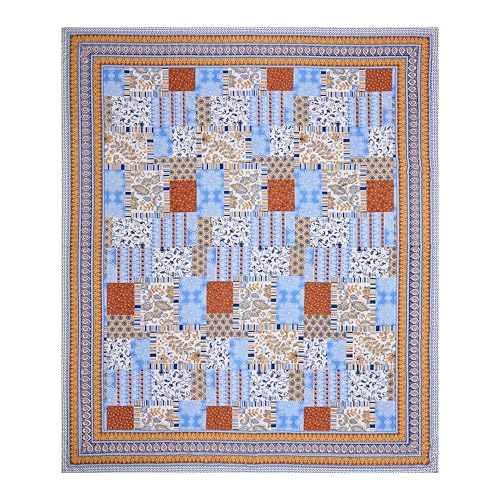 Image of India 100% Pure Cotton Jaipuri Printed Double Bedsheet with 2 Pillow Covers | Traditional Sanganeri Floral Design | Soft Breathable Fabric | King Size Bedsheet for Bedroom (Kaya34)