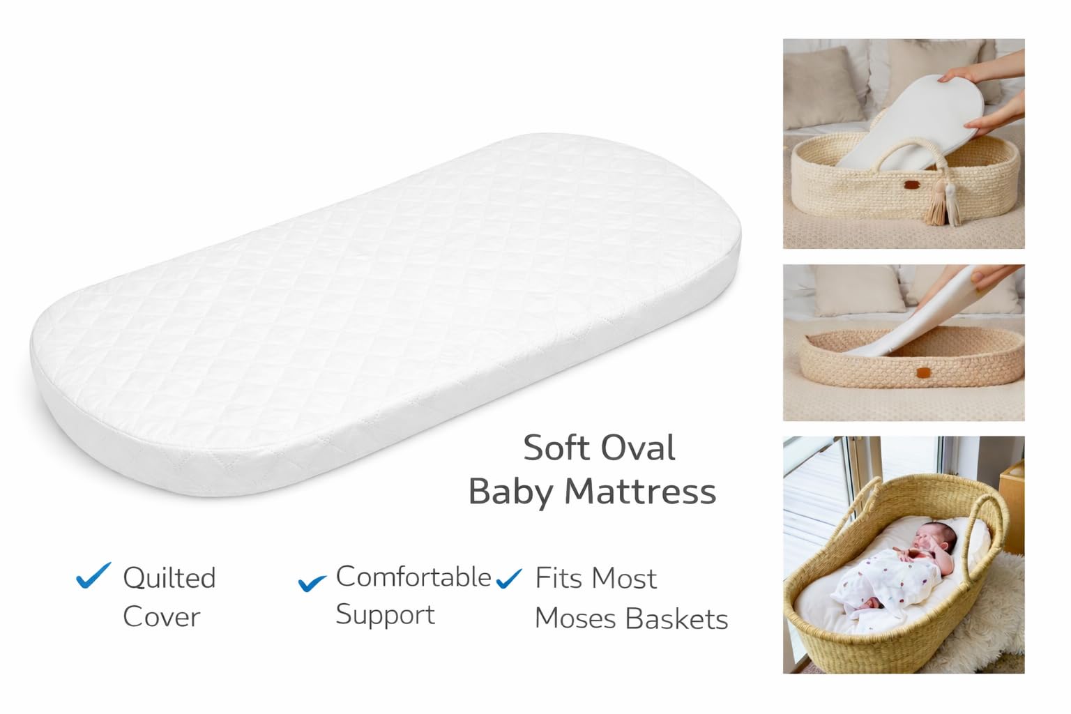 Materasso in microfibra ipoallergenico Moses 74 x 28 x 3 cm di spessore ovale