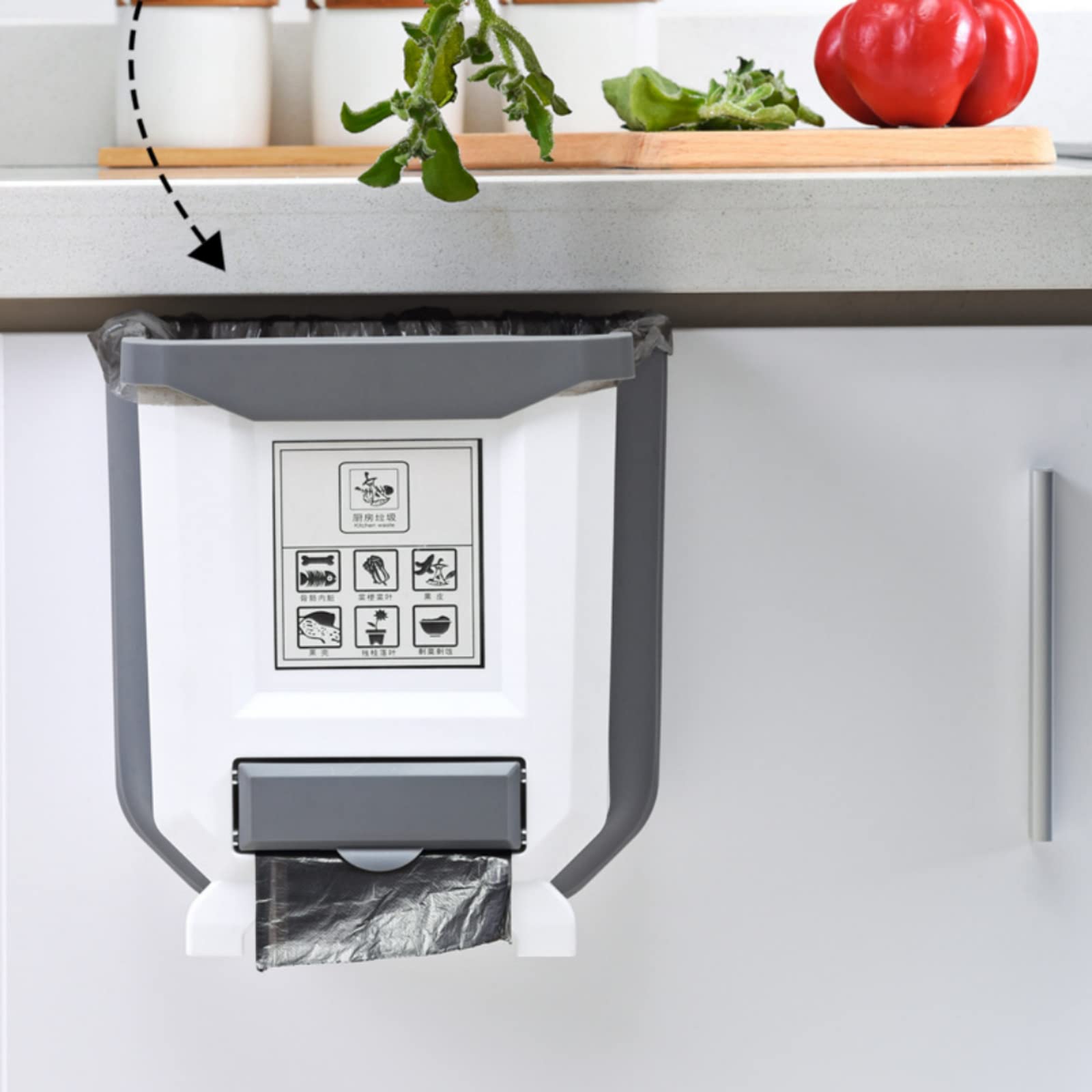 DENZUS Kitchen Hanging Trash Can,Collapsible Small Garbage Bin for Kitchen Cabinet Cupboard Door, Portable Folding Home Outdoor Plastic Waste Container - 10 L / 2.6 Gallon