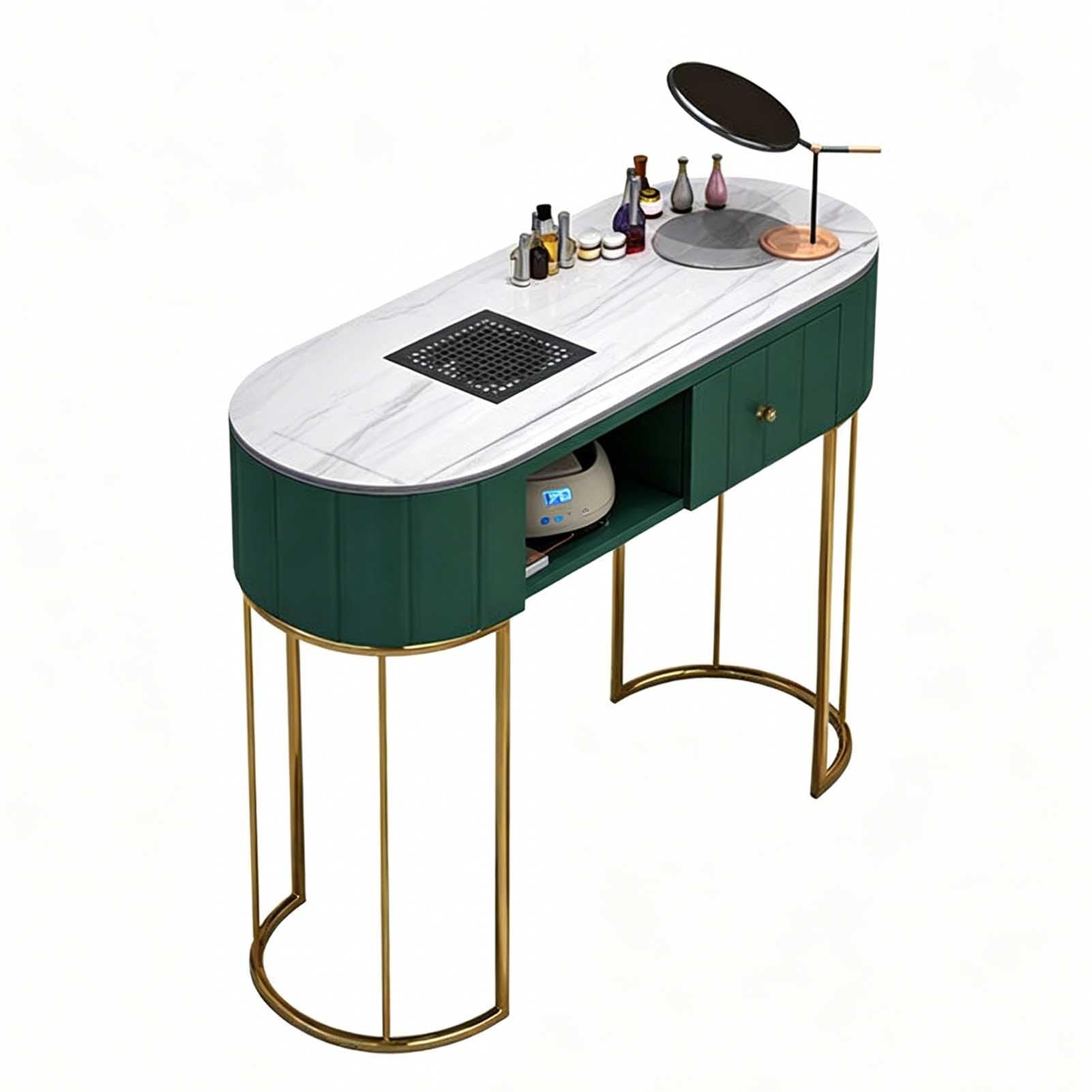 Tavolo Manicure in Marmo Scrivania Unghie Metallo Dorato(80x40x78cm)
