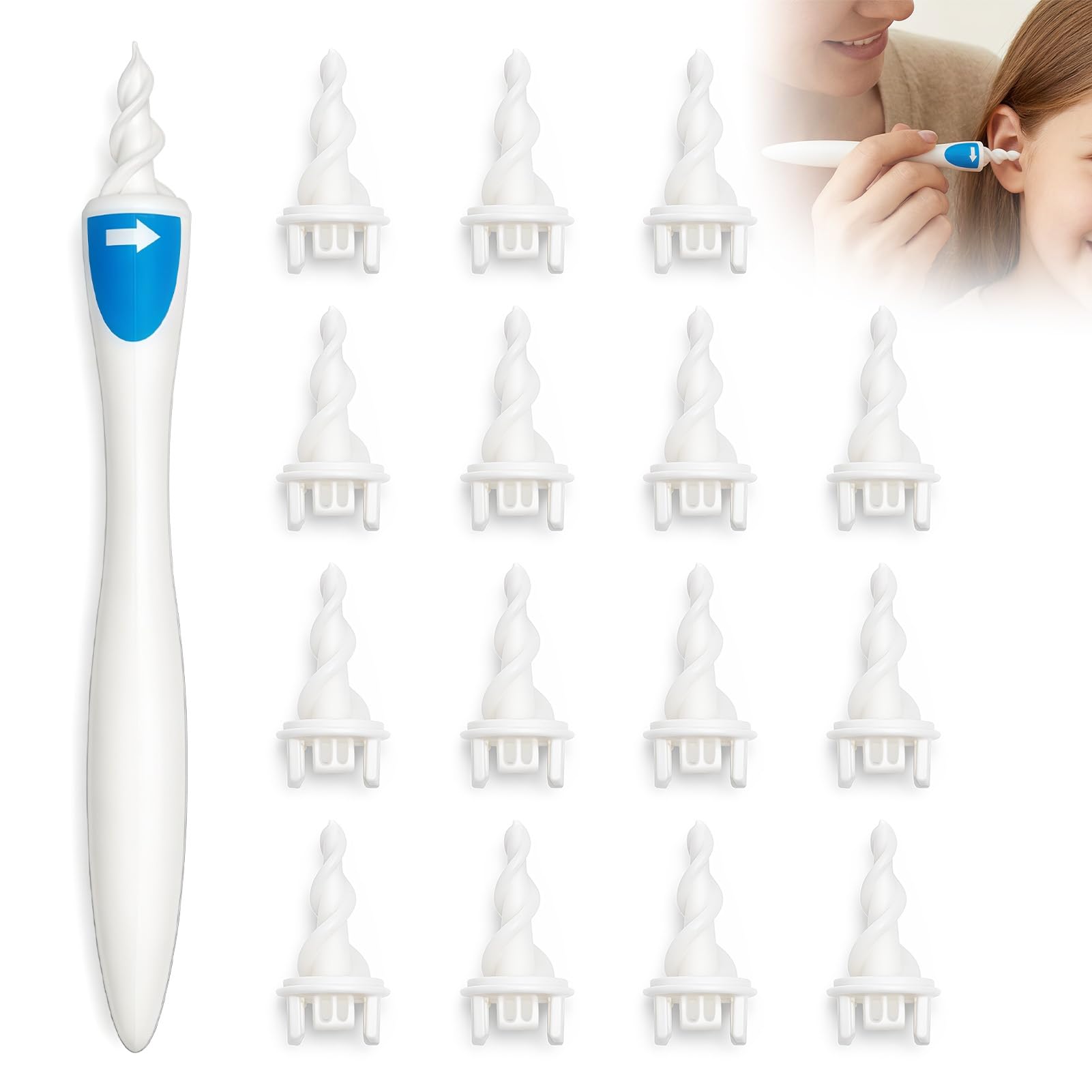 Ohrenschmalz Entferner Sauger, 360 Grad Spirale Silikon Sicheres Reinigung Ohr weich undurchsichtig mit 16 Ersatzköpfen Waschmittel, Entferner Cire zu Entfernen Ohrserumen Erwachsene Ear Cleaner