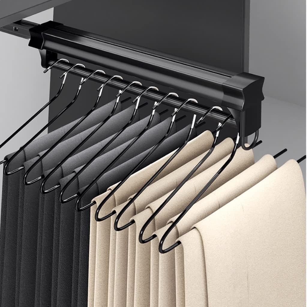 Adjustable Telescopic Closet Rod with Metal Base, Space-Saving Pull-Out Coat Rack for Laundry Room, Black Clothes Hanging Rod (26-61cm/22inch)