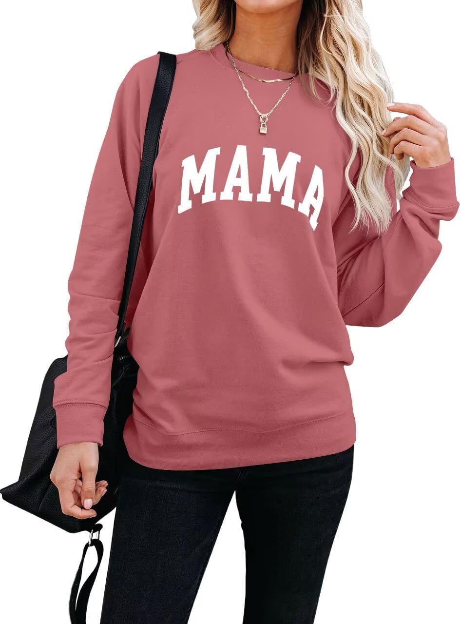 LEEDYA Women Long Sleeve Mama Sweatshirts Round Neck Pullover Loose Lightweight Blouse Tops