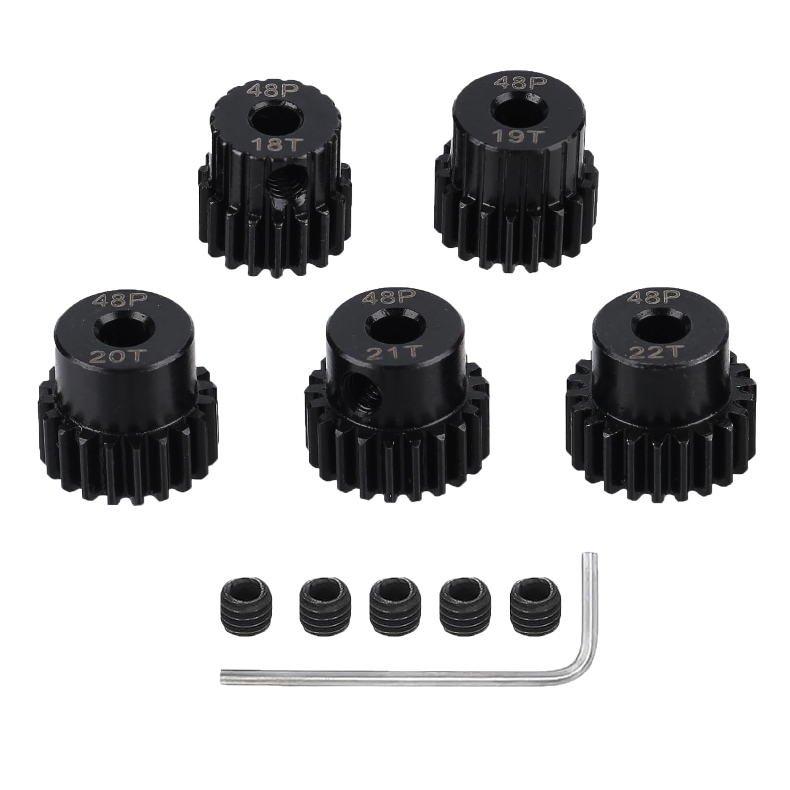 5Pcs Metal Steel 48P Pinion Gear Sets with Hex Key for RC Car, Truck & Off-Road Vehicles (18T 19T 20T 21T 22T)