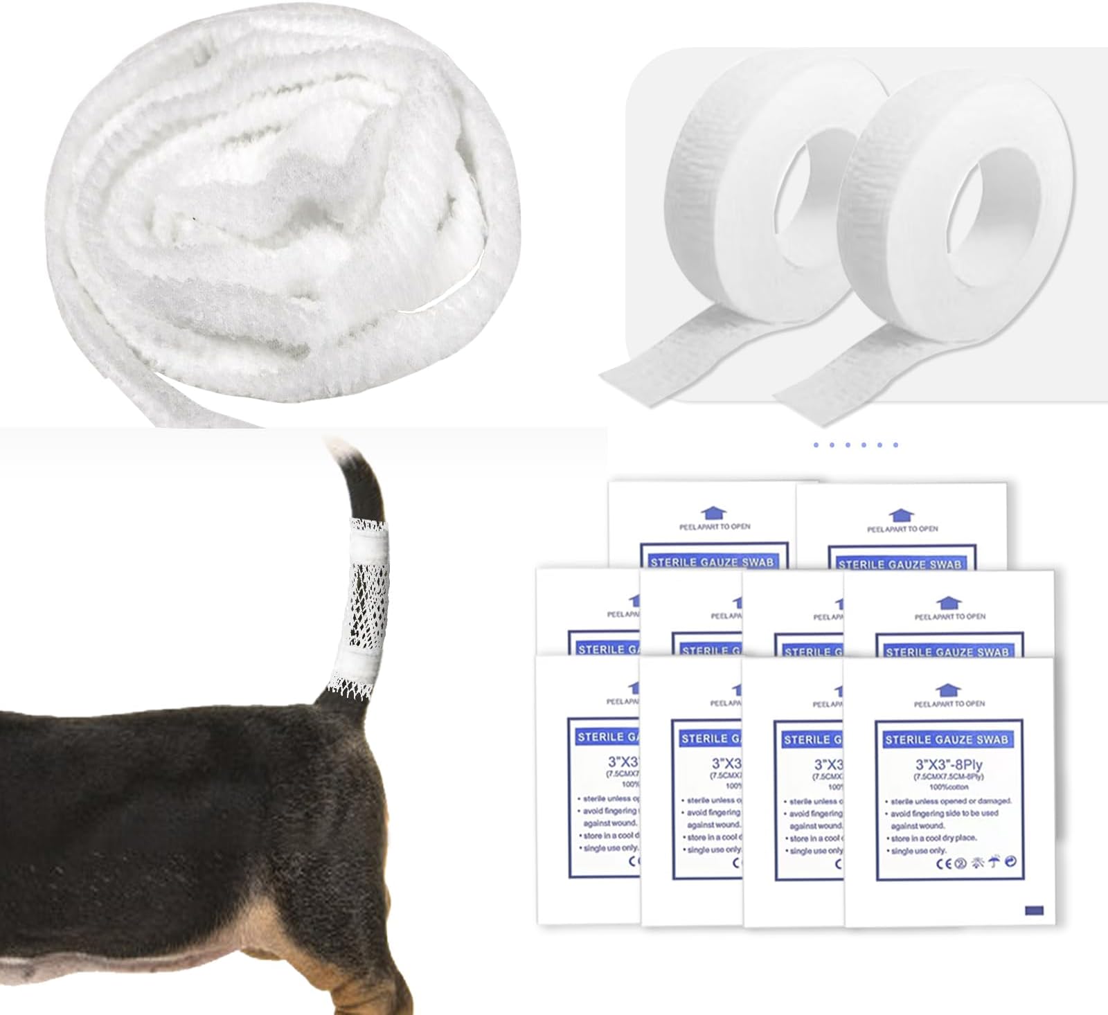 13 Pcs Dog Tail Protector Bandage Set - Sterile Vet Wrap Gauze, Breathable Mesh Tail Dressing and Self-Adhesive Pet Bandage for Wound Care. Happy Dog Paw Nail Bandages, Paw Wounds for Pet Animals
