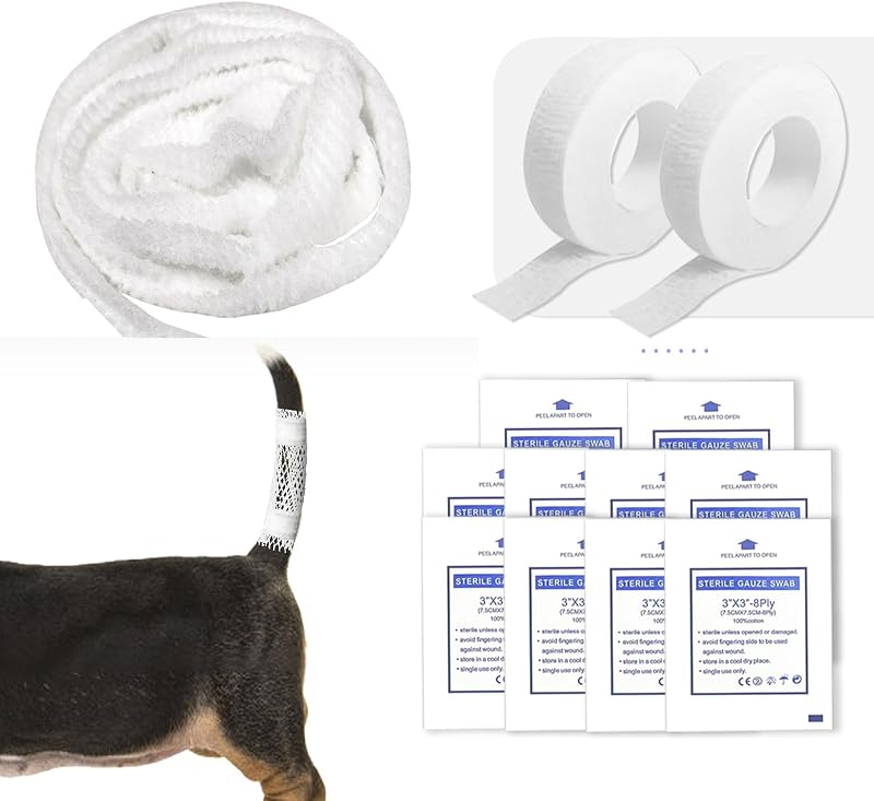 13 Pcs Dog Tail Protector Bandage Set for Pet Animals Wound Care | Sterile Vet Wrap Gauze, Breathable Mesh Tail Dressing and Self-Adhesive Pet Bandage for Wound Care, Dog Paw Nail Bandages