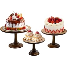 3 Pcs Acacia Wood Cake Stand Set, 12 Inch Round Wooden Wedding Cake Stand for Festive Dessert Display, Cake Display Stand for Wedding, Party, Birthday, Catering Supplies Buffet Display