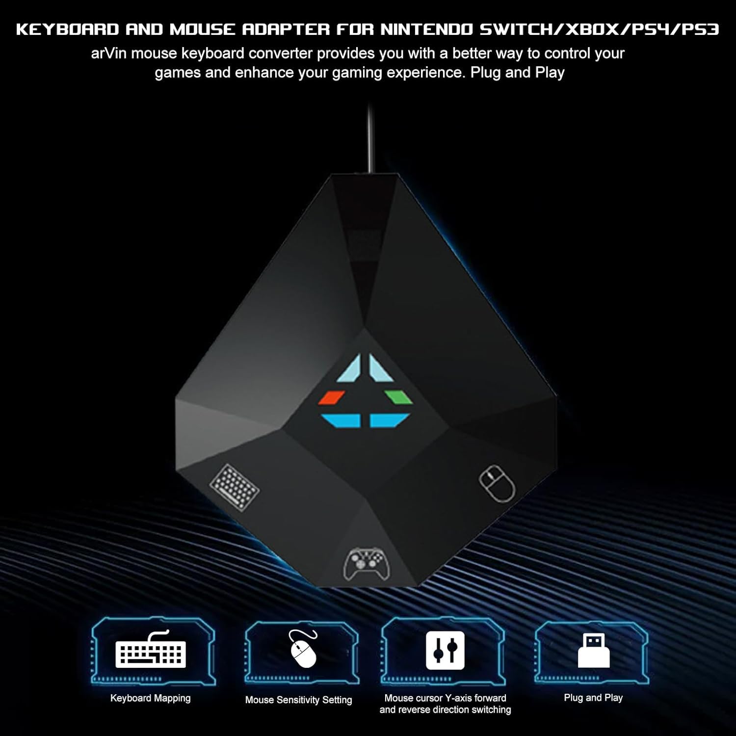 Tastatur und Maus Adapter für Nintendo Switch/PS4/PS3/Xbox One/Xbox 360 Consoles, Gaming Tastatur Maus konverter Support Custom Mapping & Mouse Sensitivity Adjustment
