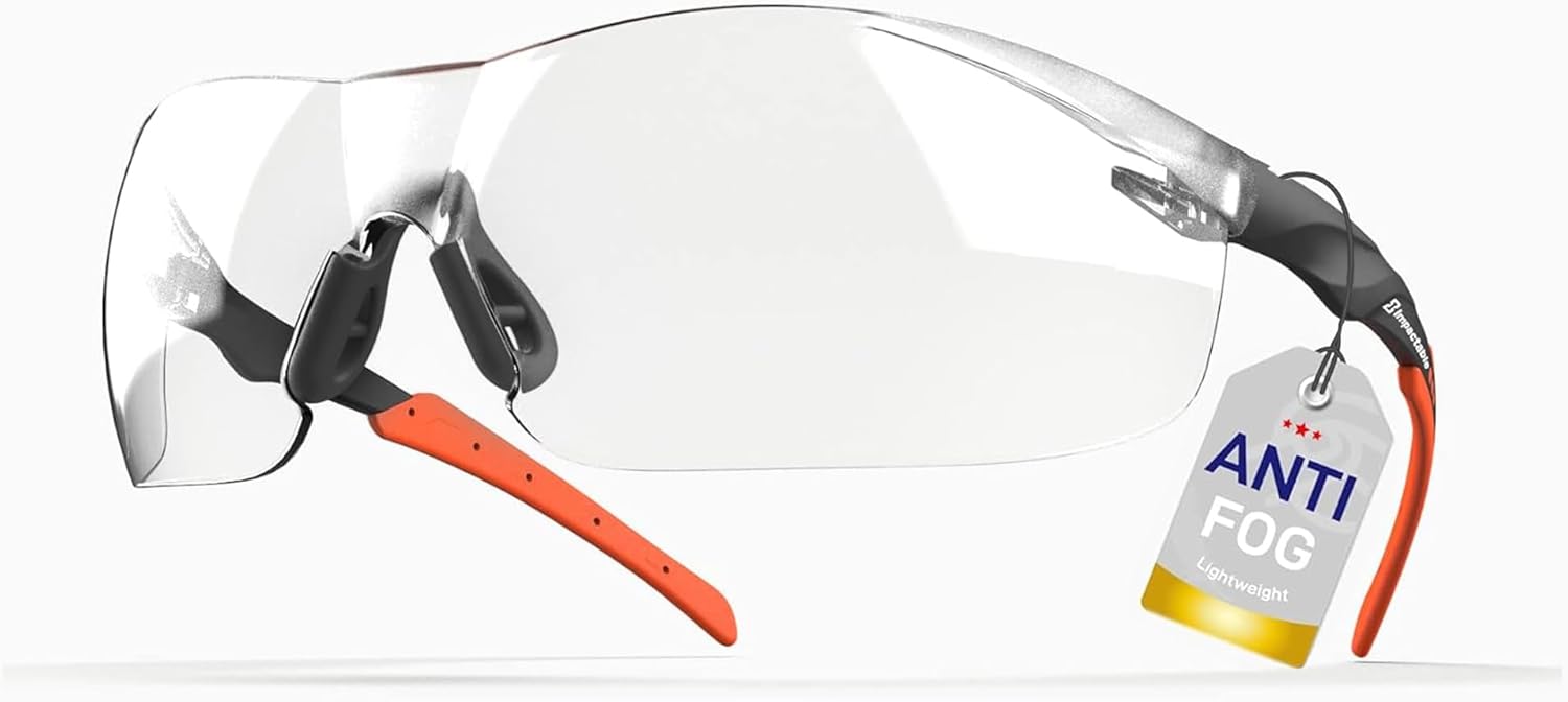 Pickleball Safety Glasses – Fit-Enhanced ANSI Z87.1, Anti-Fog, UV & Impact Resistant Eyewear for Sports, Work & Shooting – No-Slip Grip, Black and Orange, 1 Pack