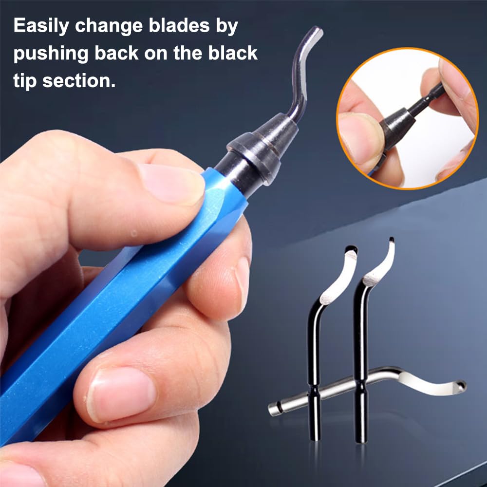 Lot de 4 outils d'ébavurage en métal avec 10 lames d'ébavurage rotatives à 360 degrés pour impressions 3D, tuyau, plastique, cuivre, PVC (4 couleurs)