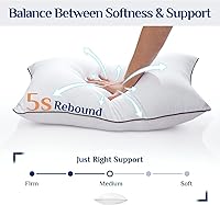 Vista 4 de JOLLYVOGUE Almohadas tamaño Queen, juego de 2 para dormir, almohadas de cama suaves y con soporte con relleno alternativo al plumón para personas