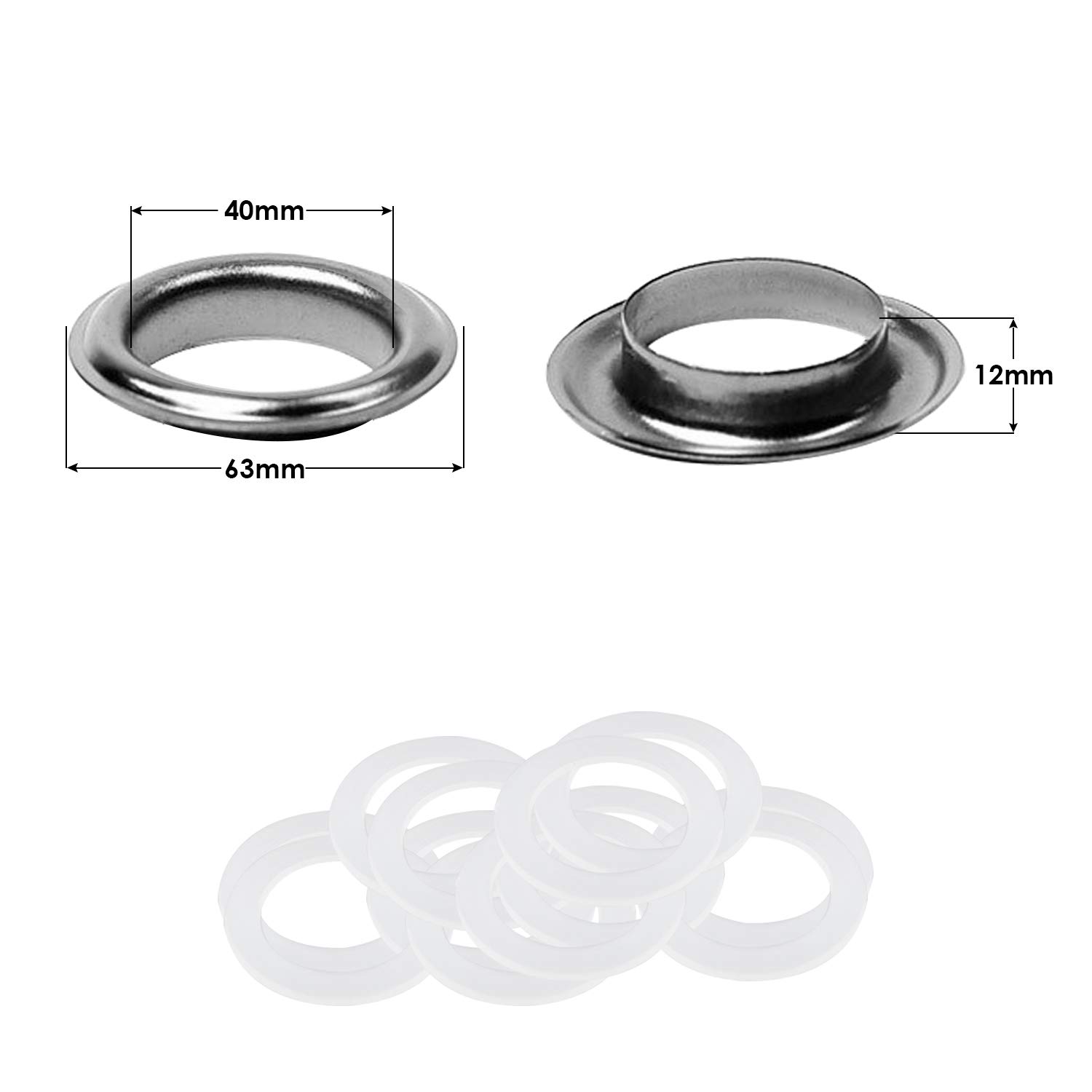 Trimming Shop Gunmetal 40mm Rust Proof Eyelets with Brass & Plastic Washers for Curtains Poles, Pool Covers, Tarpaulin, Vinyl Banners, Yoga Mat, 10 Sets