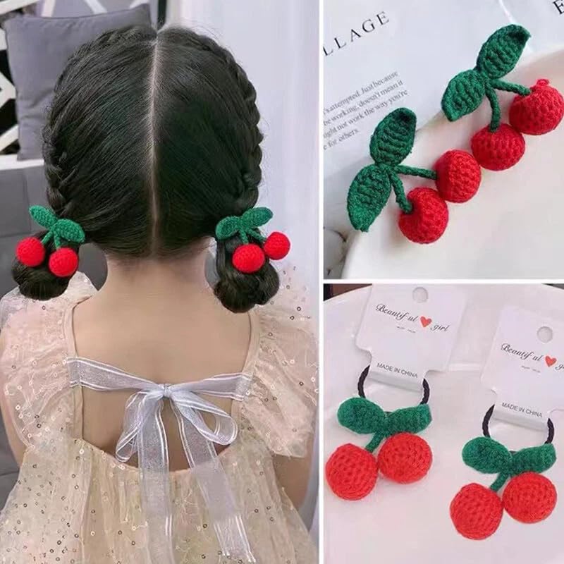 6 Pcs Red Cherry Hair Clips Crochet Mini Sweet Cherry Hair Barrettes Knit Fruit Shape Hairpins Hair Accessories for Women Girls - Image 5