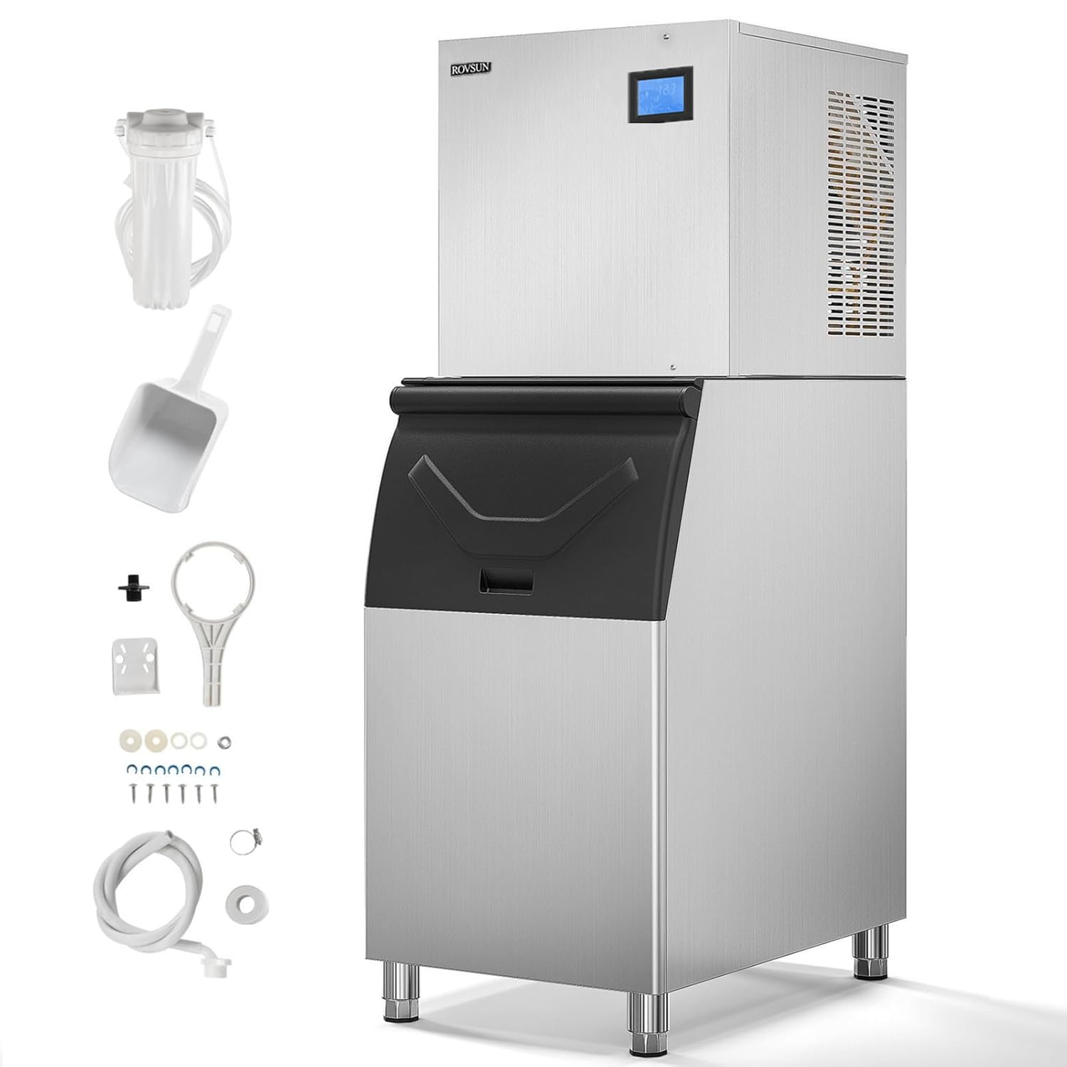 ROVSUN Commercial Ice Maker, 400LBS/24H Smart LCD Panel Commercial Ice Machine with 300LBS Storage for Restaurant Bar Store Bar Supermarket, Home & More, Include Water Filter & Scoop