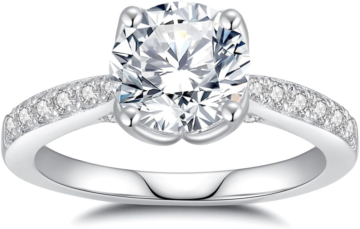 Moissanite Engagement Rings for Women D Color VVS1 Clarity Brilliant Round Cut S925 Sterling Silver Promise Rings for Her Women Gifts