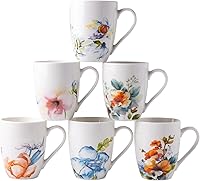 Vista 9 de GBHOME 12 OZ Tazas de café color marfil, juego de tazas de café de cerámica con asa grande para hombre, mujer, juego de tazas de café ligeras de 6