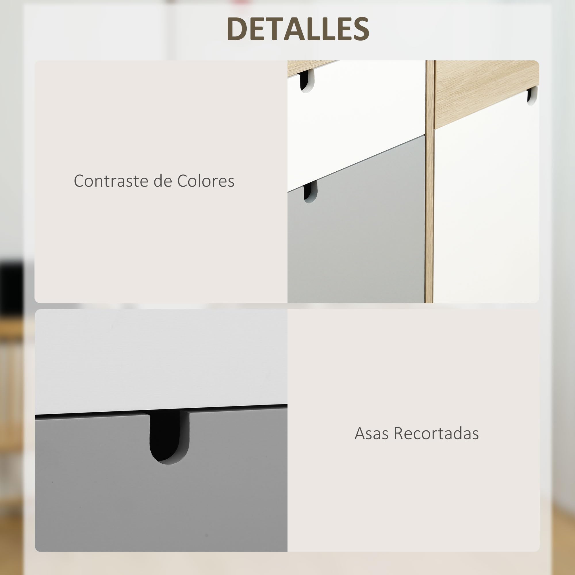 HOMCOM Aparador Auxiliar con 2 Armarios Cerrados 100x40x79,5 cm Multicolor | 2 Cajones, Mueble de Almacenamiento de Salón, Patas Elevadas de Madera de Pino, para Cocina Dormitorio Entrada