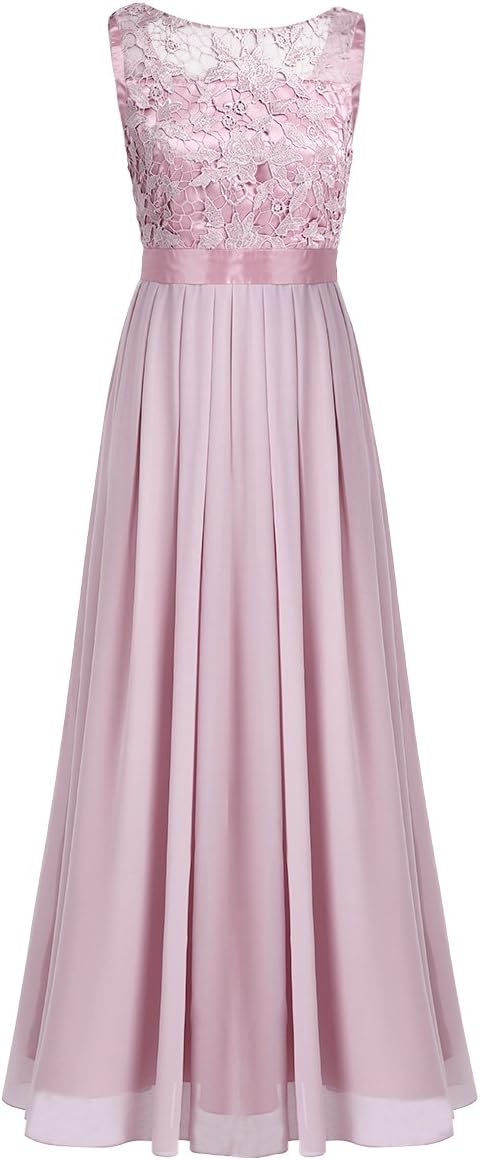 Alvivi Women's Crochet Floral Lace Long Wedding Bridesmaid A-Line Dress Evening Party Prom Maxi Gown