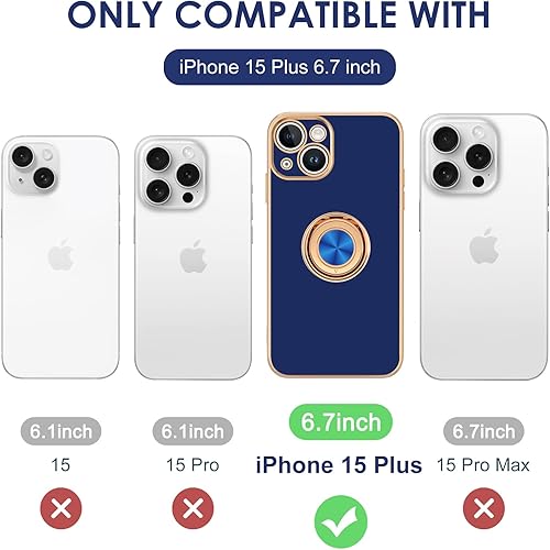 Miniatura 7 de Hython Funda para iPhone 15 Plus con soporte de anillo, soporte de anillo giratorio de 360, soporte magnético, chapado en oro rosa, cubierta suave,