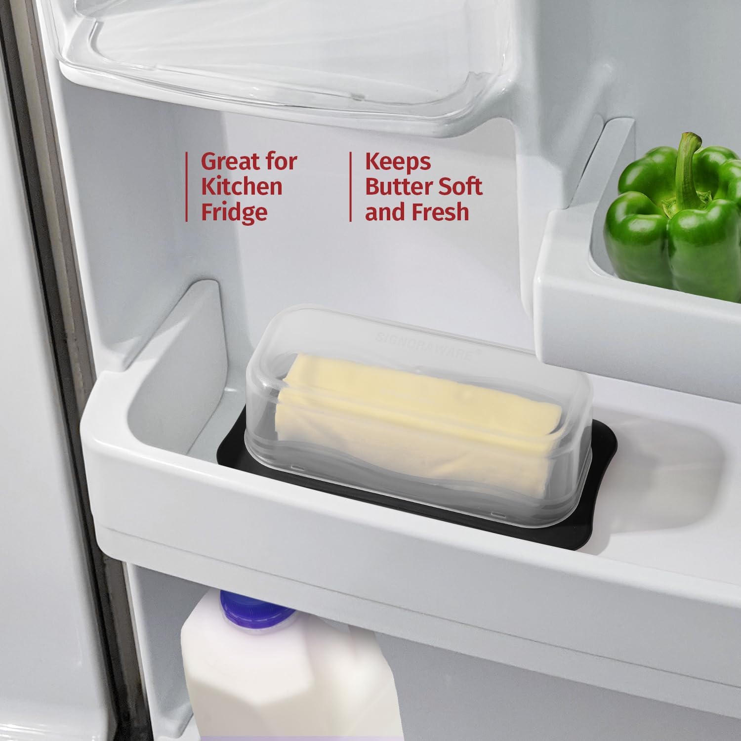 Signoraware Butter Dish with Lid -Butter Keeper Container with Clear Lid for Countertop, Frige- Durable Plastic, Unbreakable Standard Butter Dish Holder For Home, Camping, Multipurpose Bpa Free- Black
