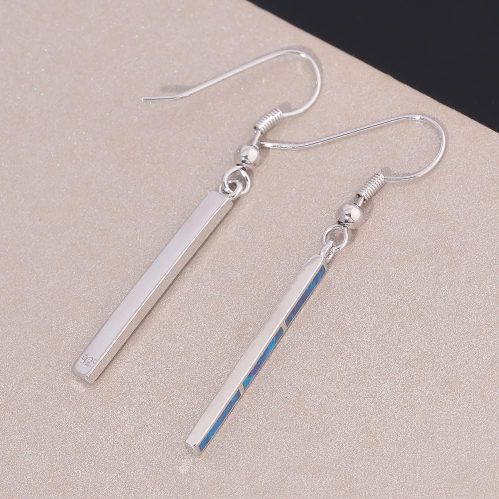 CiNily Opal Drop Earrings - Silver or Gold Plated Dangle Bar Jewelry for Women, Gems Earrings 2 1/8" - Image 5