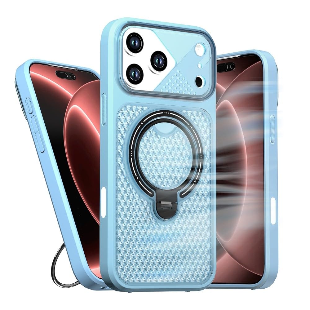 Generic Funda compatible con iPhone 15 Plus (color: azul), elegante anillo de metal, cubierta de silicona rígida