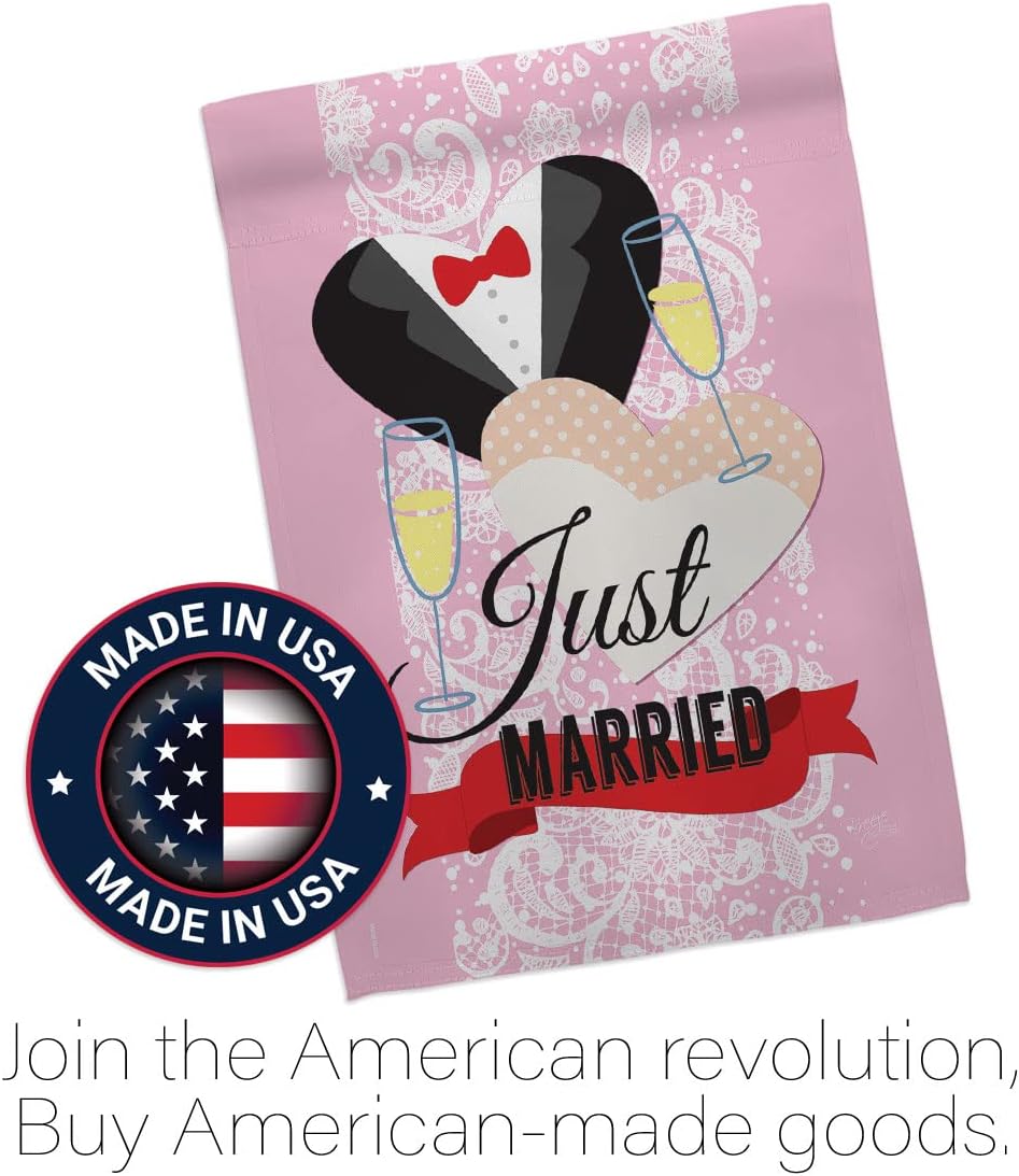 Breeze Decor - Just Married Special Occasion - Everyday Impressions Decorative Vertical House Flag 28" x 40" Printed in USA