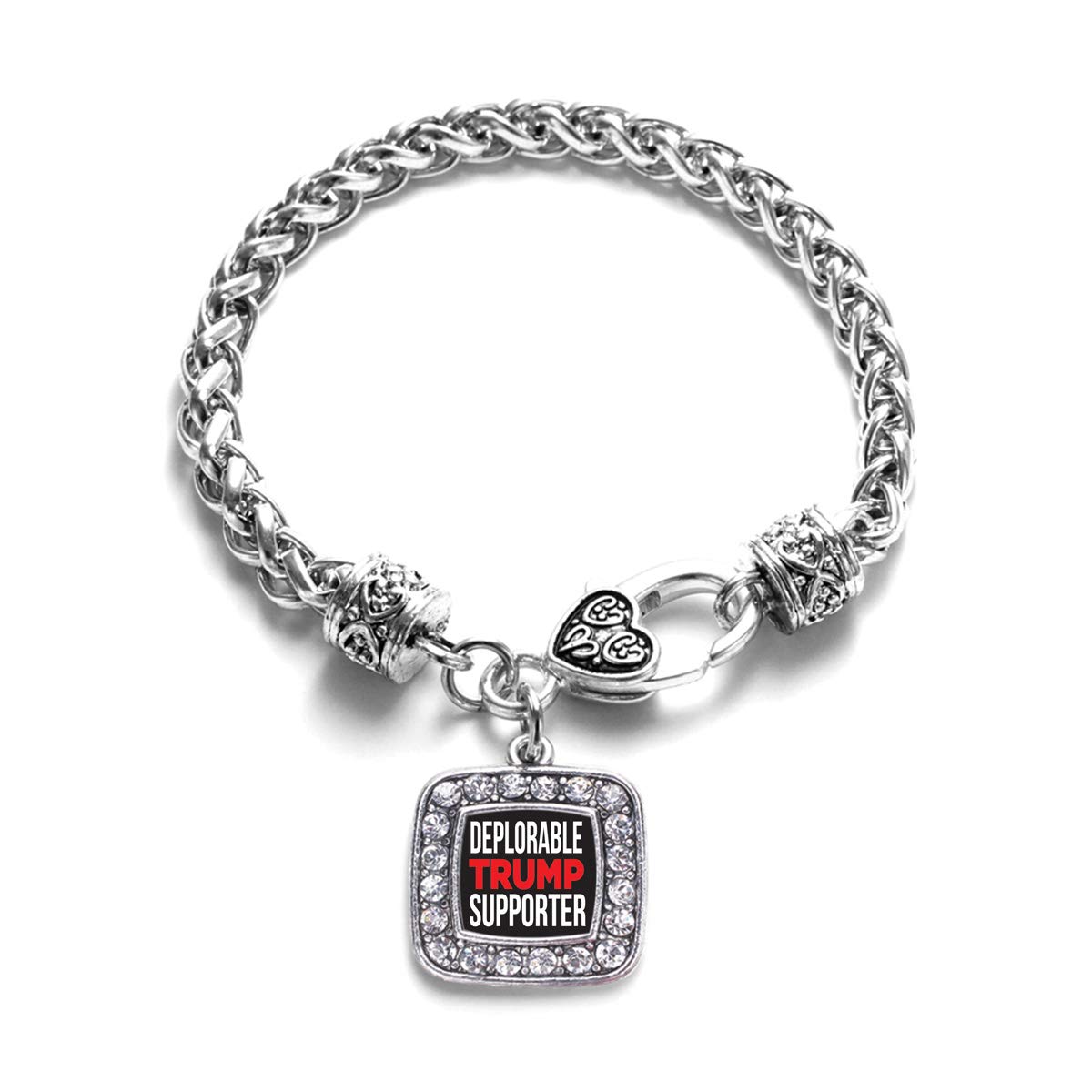 Inspired SilverSilver Square Charm Bracelet with Cubic Zirconia Jewelry