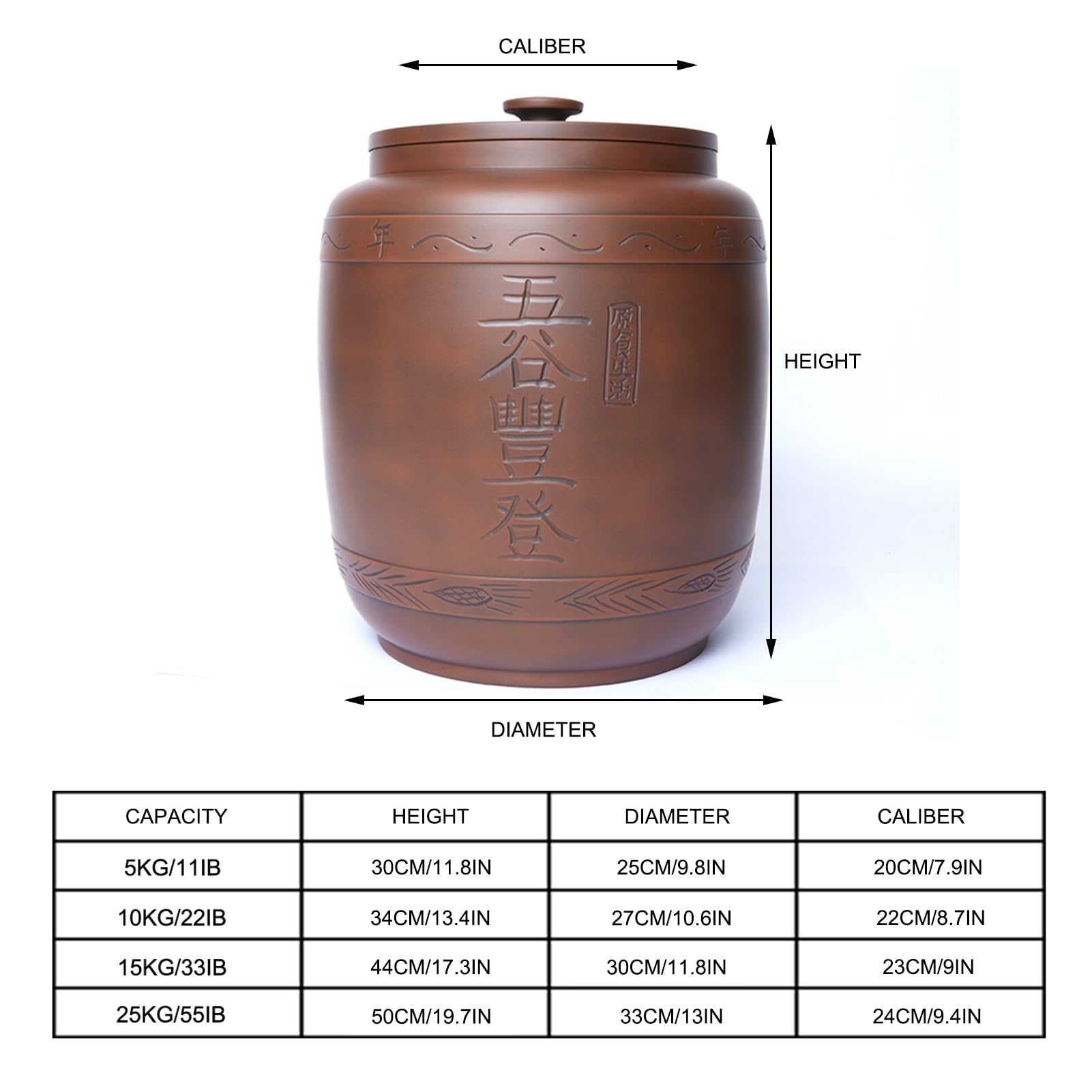 HARELA Ceramiczne pojemniki do przechowywania z pokrywkami, ceramiczne wiadro ryżowe, dozownik ziarna, hermetyczne przechowywanie żywności, do ryżu, soi, kukurydzy, mąki, płatków owsianych (50 x 33