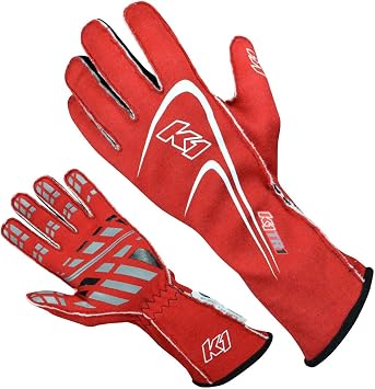 K1 Track 1 Youth Nomex Auto Racing Gloves - SFI 3.3/5 - Red - XS