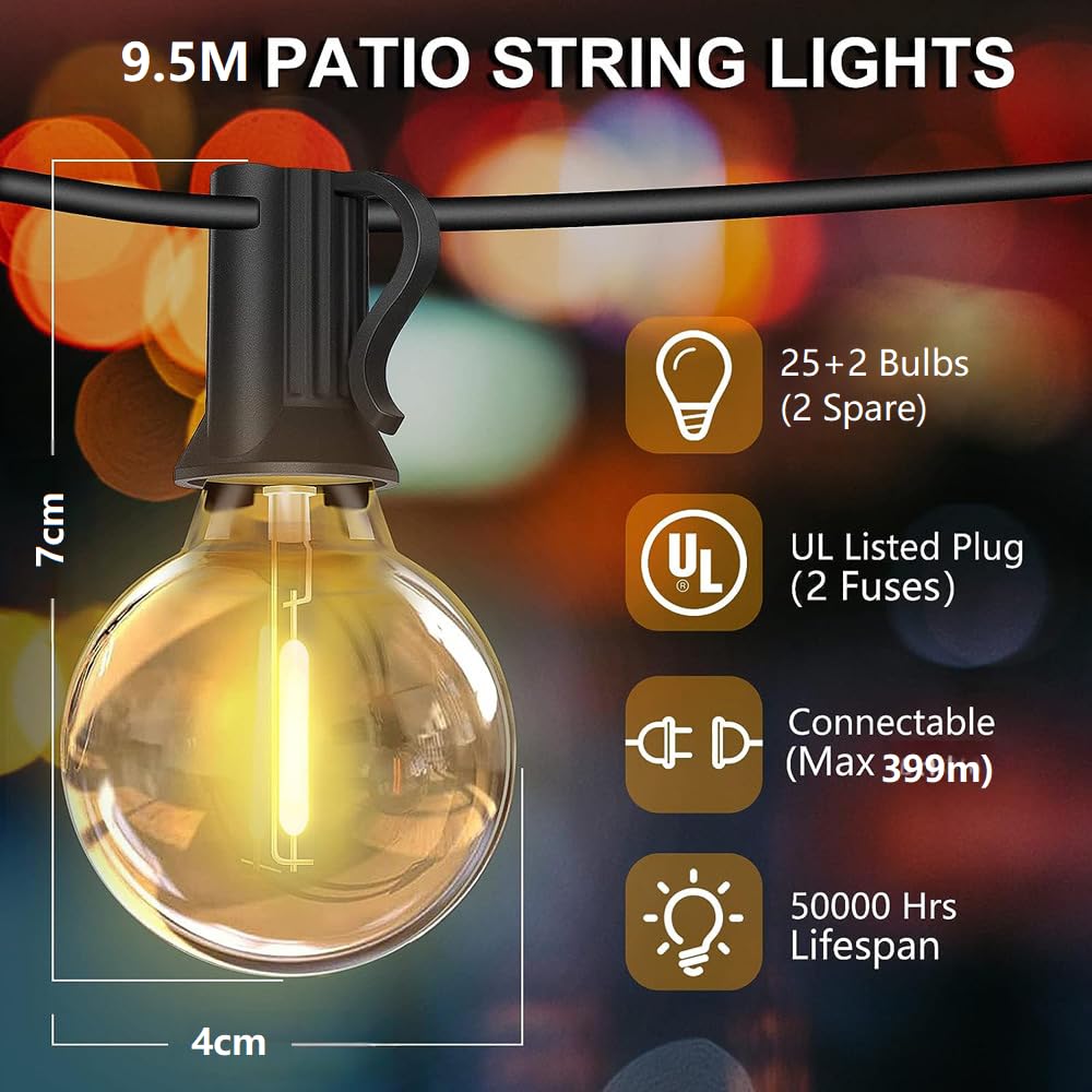 ZOTOYI 30 Meters LED Lichtketting Buiten, G40 Globe Lichtketting Gloeilamp Buiten Waterdicht IP65, 40 2 Onbreekbaar Plastic Ledlampen, Dimbare voor Binnen en Buiten, Kerstmis, bruiloft, feest ZOTOYI 30 Meters LED Lichtketting Buiten, G40 Globe Lichtketting Gloeilamp Buiten Waterdicht IP65, 40 2 Onbreekbaar Plastic Ledlampen, Dimbare voor Binnen en Buiten, Kerstmis, bruiloft, feest