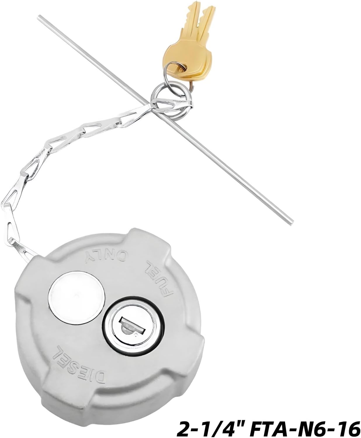 2-1/4" Locking Diesel Fuel Cap Compatible with Semi Trucks Fits for SCANIA Reefer Trailer, Ford 650/750 Replaces FTA-C02 FTA-N-04 FTA-N6-16 FTA-N-73, With Rubber Seal Ring Safety Chain and 2 Keys