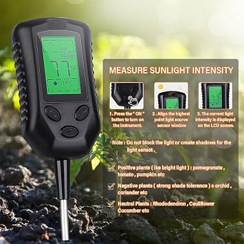 Soil Detector, Multi-functional High Precision Soil PH Tester Soil Moisture/PH/Temperature Sunlight Intensity Tester Garden Planting Soil Detector Soil PH Test Tool Handheld Soil Detection