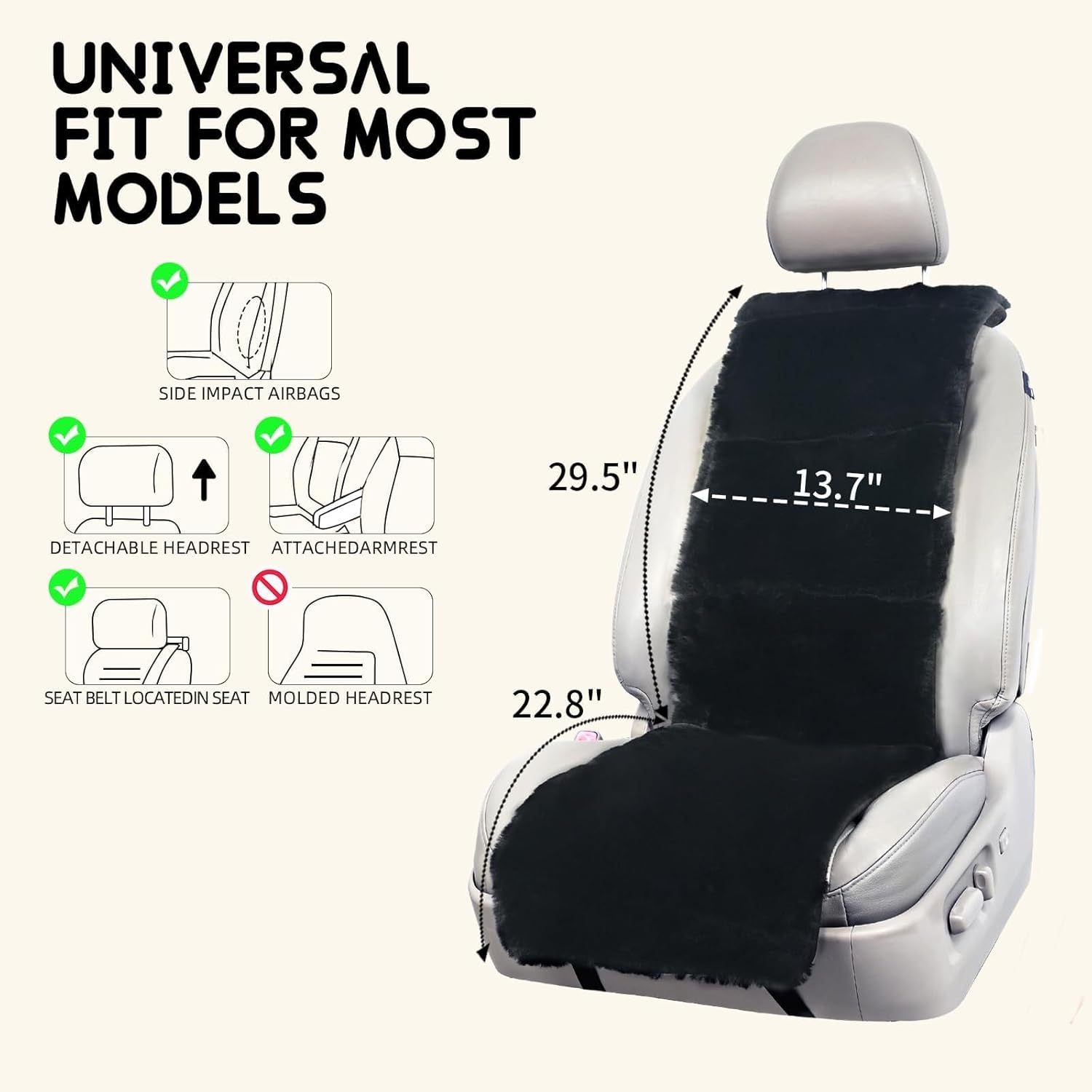 AEGIS Cover Luxury Australian Sheepskin Semi-Custom Seat Cover Vested Interior for Most Cars, Suvs, Trucks, Sedans, Aircraft and Sports Cars 2Pack (Black)