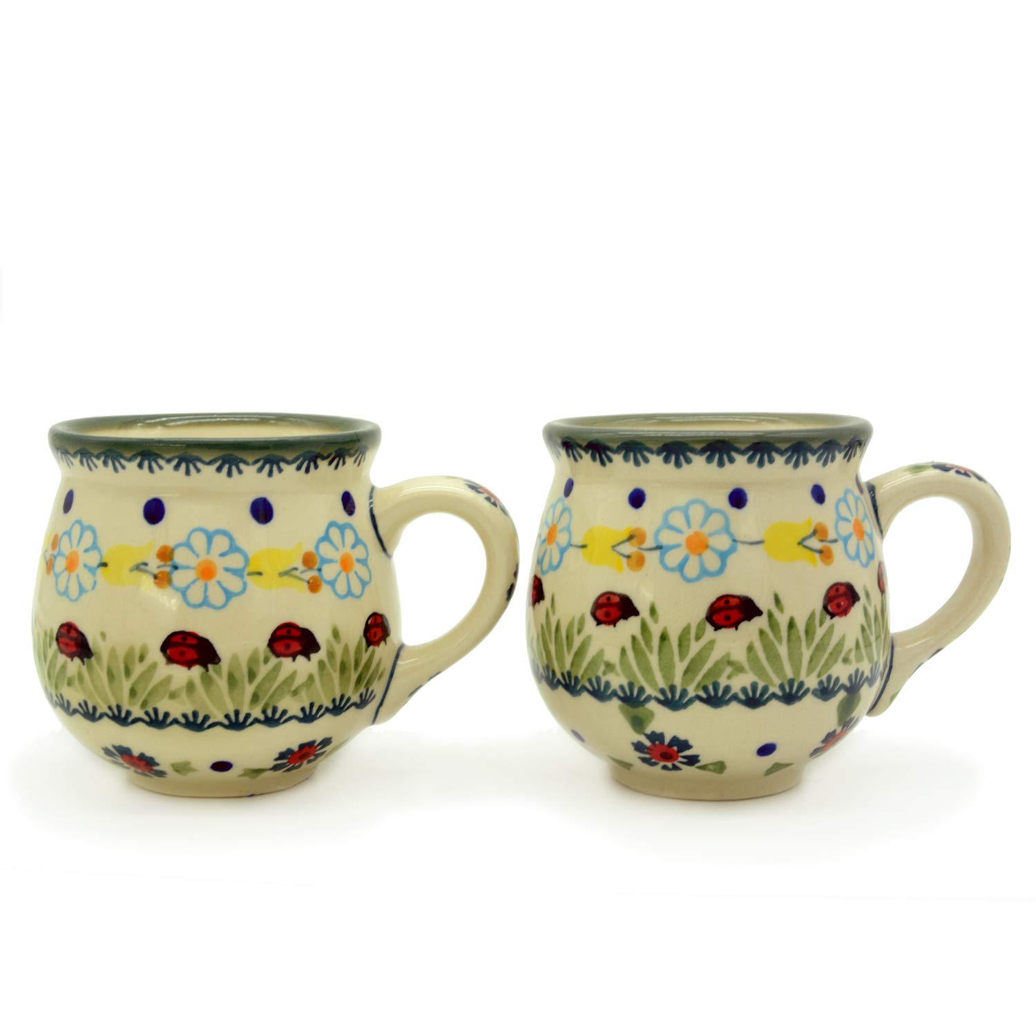 Bolesławiec ceramiczny kubek kulkowy 200 ml w zestawie po 2 sztuki (dekoracja biedronki)