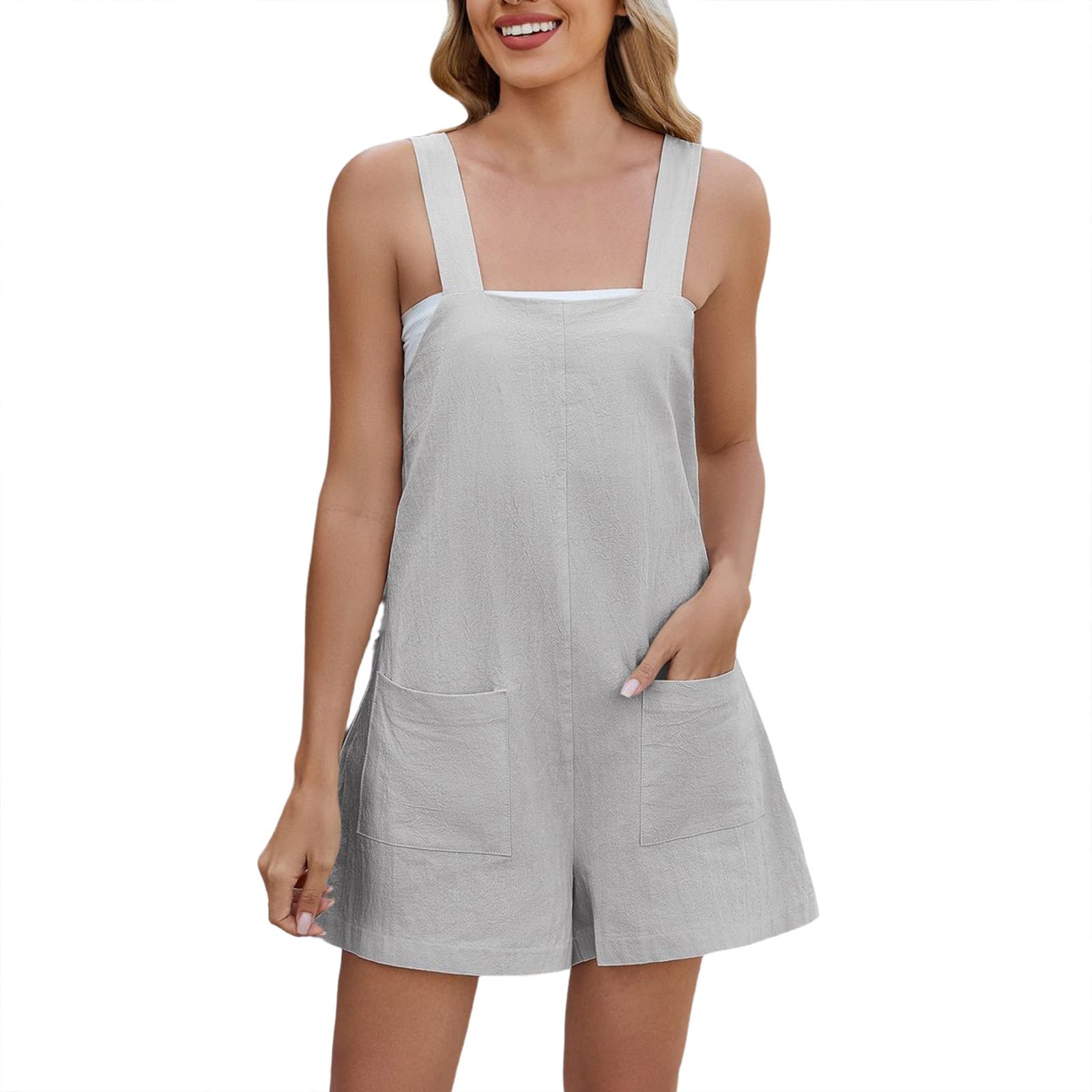 Summer Rompers for Women 2026 Spring Flowy Dressy Casual Active Jumpsuits Beach Comfy Linen Athletic Overalls