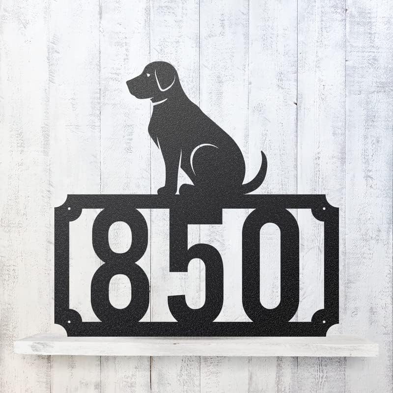 RealSteel Personalized Dog Address Sign – Custom Home Number Metal Plaque with Dog Breed Silhouette (German Shepherd, Bulldog, Labrador, Bull Terrier), Outdoor House, Mailbox & Gate Décor